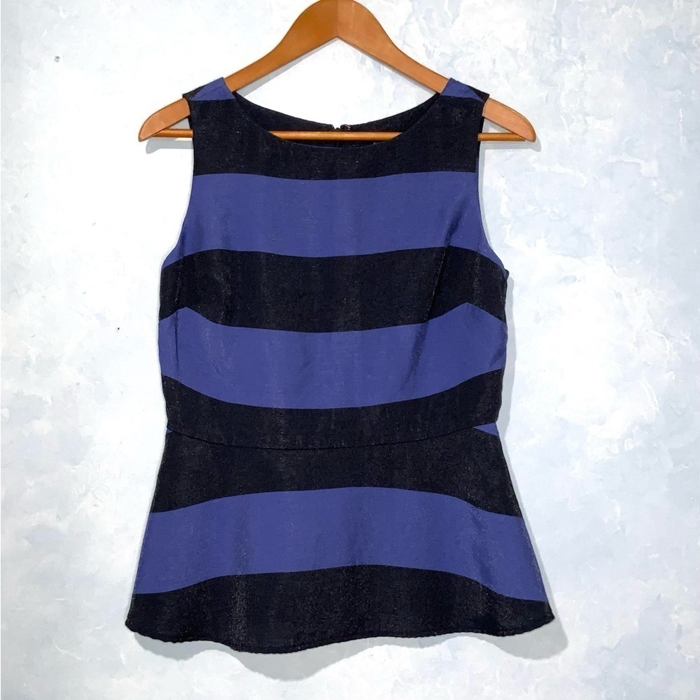 Banana Republic Shimmering Blue & Black Wide Stripe Sleeveless Peplum Top Size 4